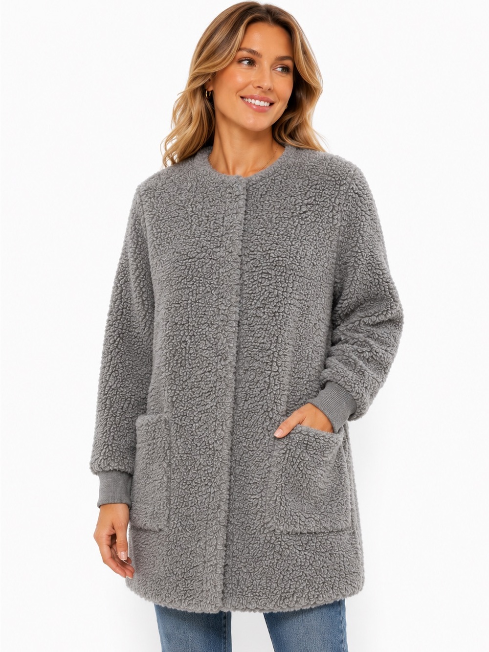 Madewell Gray Teddy Sherpa Cocoon Coat Jacket Small Cozy Oversized Pockets